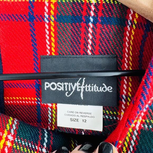 Vintage Positive Attitude Red Tartan Plaid Dress Size 12 USA 80s Holiday Classic - Picture 3 of 8